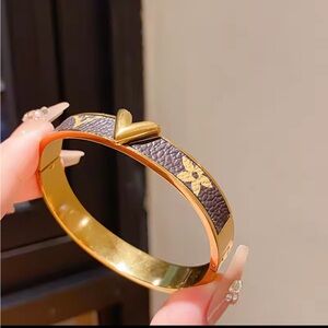 LV Gold and Brown Heart Bangle Bracelet